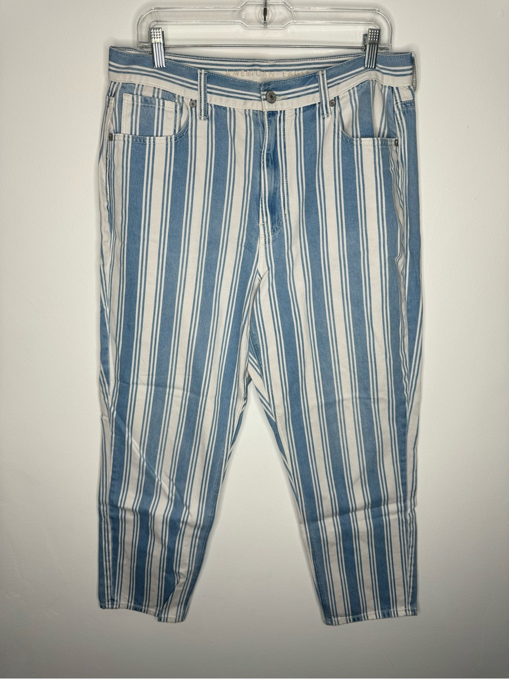 American Eagle Outfitters Women’s 14 Blue White Striped Cropped Straight Jeans